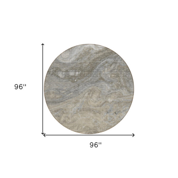 8' Taupe Beige And Ivory Round Abstract Washable Indoor Outdoor Area Rug
