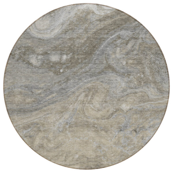8' Taupe Beige And Ivory Round Abstract Washable Indoor Outdoor Area Rug