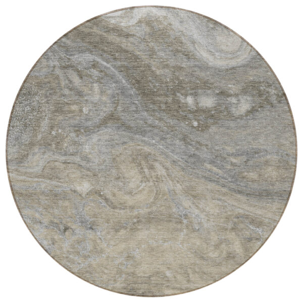 8' Taupe Beige And Ivory Round Abstract Washable Indoor Outdoor Area Rug