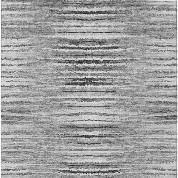 5' X 8' Silver Gray And Charcoal Striped Washable Indoor Outdoor Area Rug