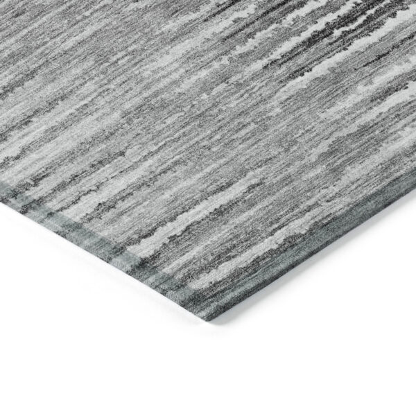 5' X 8' Silver Gray And Charcoal Striped Washable Indoor Outdoor Area Rug