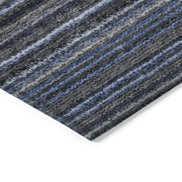 8' X 10' Denim Blue And Gray Striped Washable Indoor Outdoor Area Rug