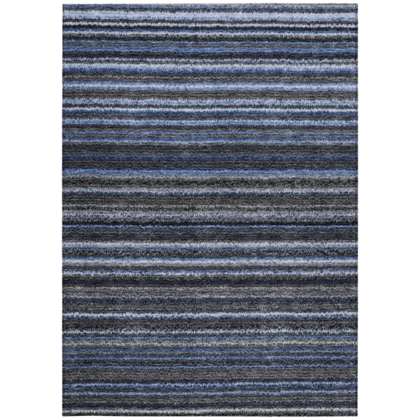 8' X 10' Denim Blue And Gray Striped Washable Indoor Outdoor Area Rug