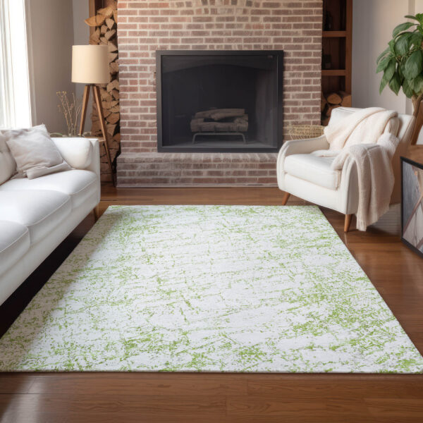 5' X 8' Green And Ivory Abstract Washable Indoor Outdoor Area Rug