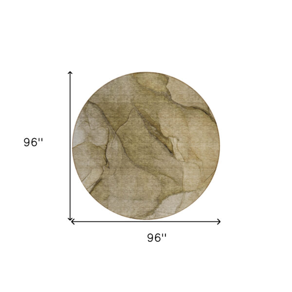 8' Brown Beige And Taupe Round Abstract Washable Indoor Outdoor Area Rug