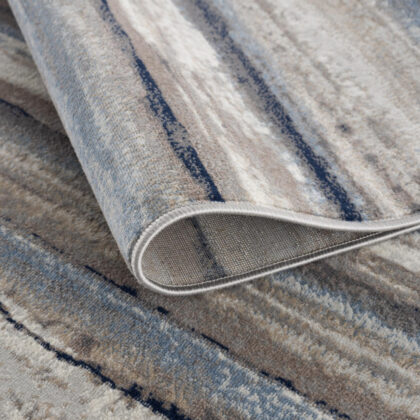 10' Blue and Beige Striped Distressed Runner Rug