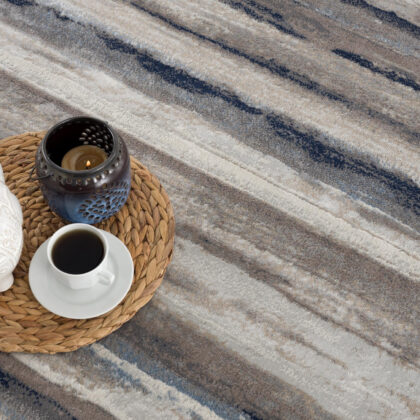 10' Blue and Beige Striped Distressed Runner Rug
