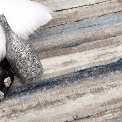 10' Blue and Beige Striped Distressed Runner Rug