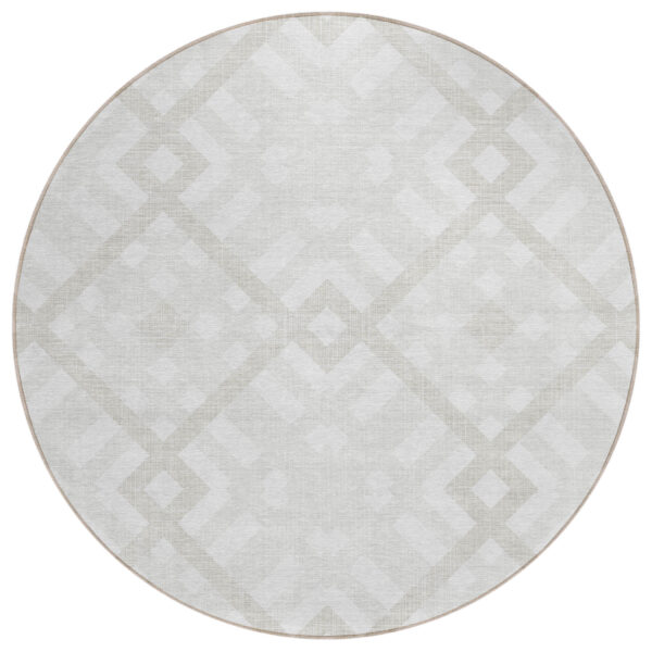 8' Ivory Beige And Tan Round Geometric Washable Indoor Outdoor Area Rug