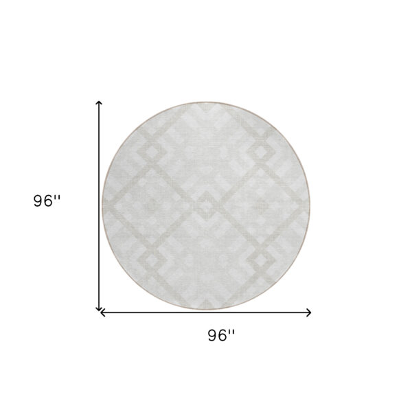 8' Ivory Beige And Tan Round Geometric Washable Indoor Outdoor Area Rug