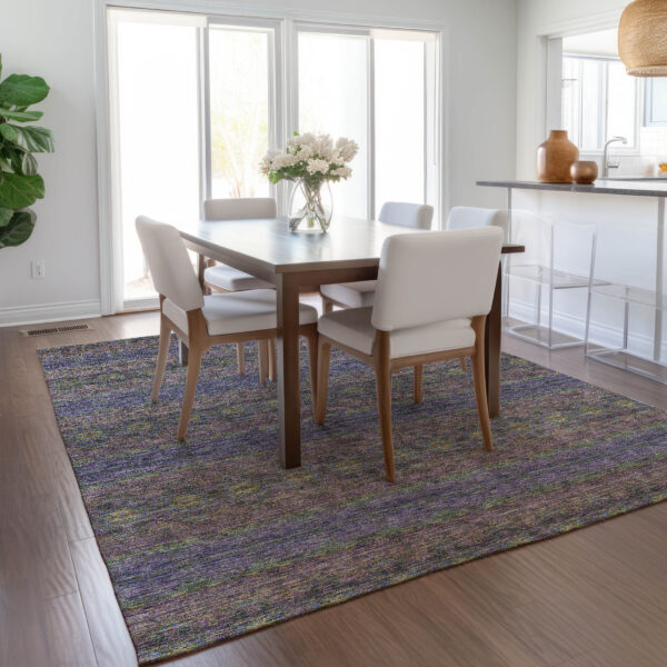 3' X 5' Purple Plum And Gold Floral Medallion Washable Indoor Outdoor Area Rug