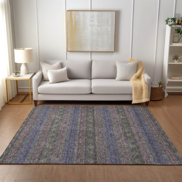 3' X 5' Purple Plum And Gold Floral Medallion Washable Indoor Outdoor Area Rug