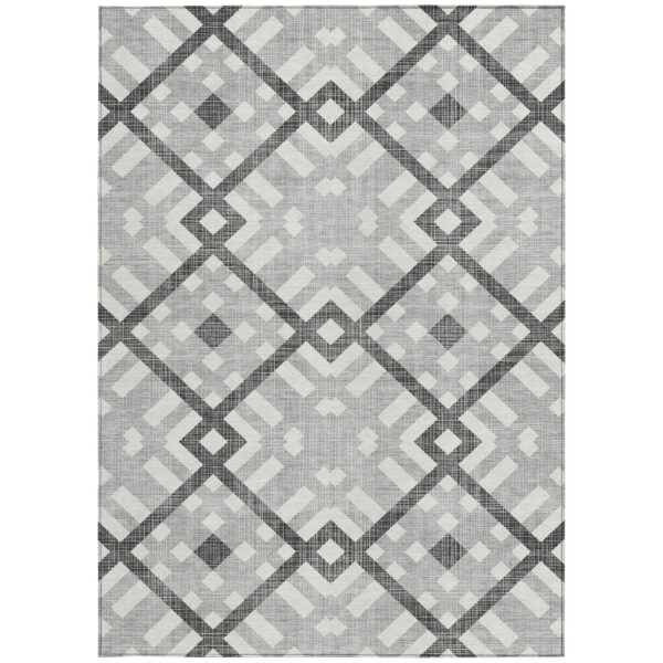 8' X 10' Gray Charcoal And Ivory Geometric Washable Indoor Outdoor Area Rug