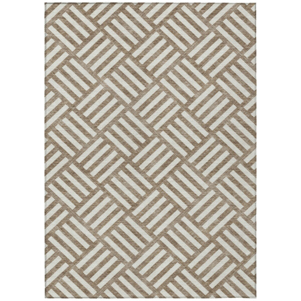9' X 12' Brown And Ivory Geometric Washable Indoor Outdoor Area Rug