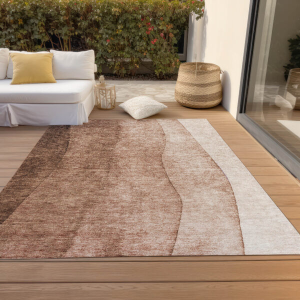 10' X 14' Brown Beige And Chocolate Ombre Washable Indoor Outdoor Area Rug
