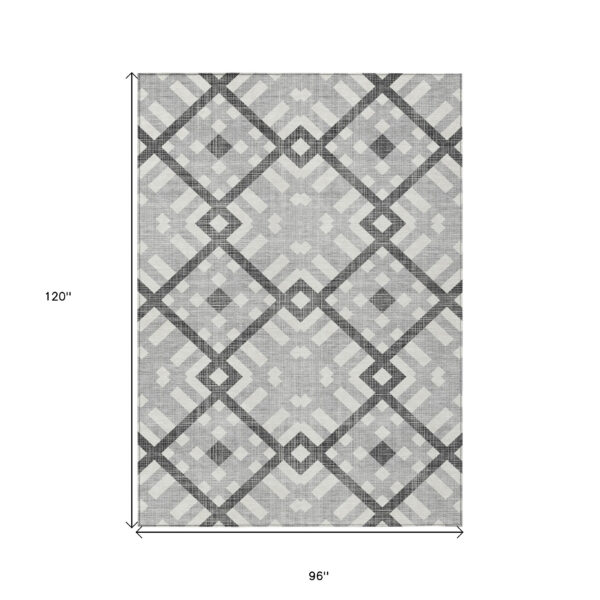 8' X 10' Gray Charcoal And Ivory Geometric Washable Indoor Outdoor Area Rug