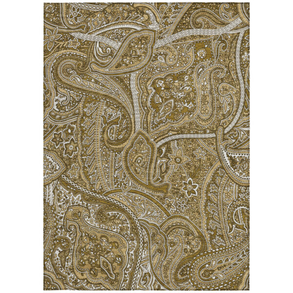 9' X 12' Brown Tan And Beige Paisley Washable Indoor Outdoor Area Rug