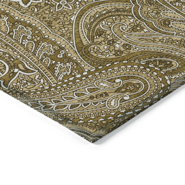 9' X 12' Brown Tan And Beige Paisley Washable Indoor Outdoor Area Rug