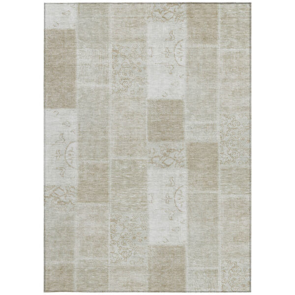 9' X 12' Taupe Beige And Tan Patchwork Washable Indoor Outdoor Area Rug
