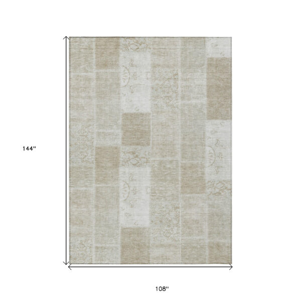 9' X 12' Taupe Beige And Tan Patchwork Washable Indoor Outdoor Area Rug