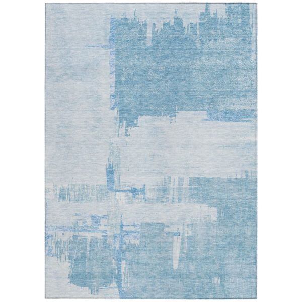 9' X 12' Sky Blue And Denim Blue Abstract Washable Indoor Outdoor Area Rug