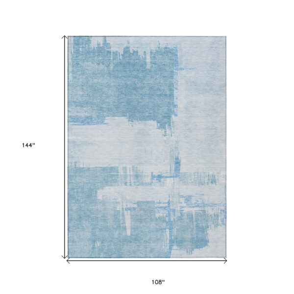 9' X 12' Sky Blue And Denim Blue Abstract Washable Indoor Outdoor Area Rug