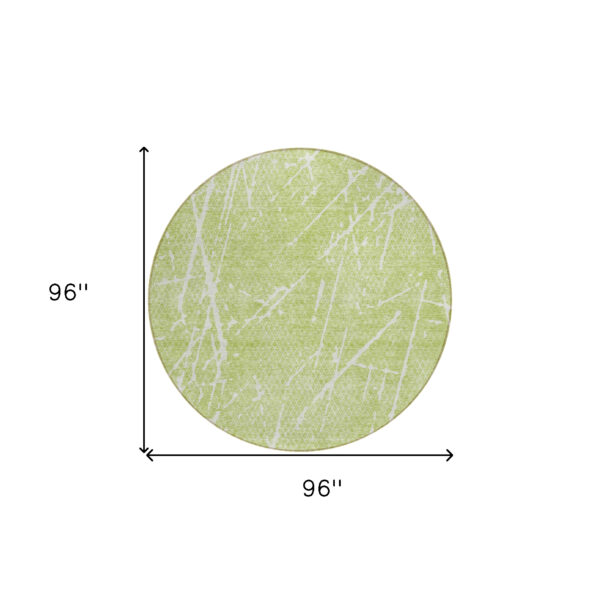 8' Artichoke Green And Ivory Round Abstract Washable Indoor Outdoor Area Rug