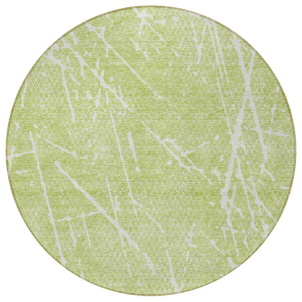 8' Artichoke Green And Ivory Round Abstract Washable Indoor Outdoor Area Rug