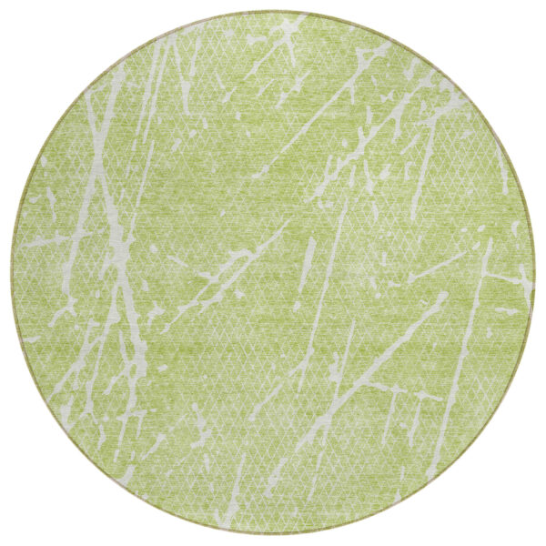 8' Artichoke Green And Ivory Round Abstract Washable Indoor Outdoor Area Rug