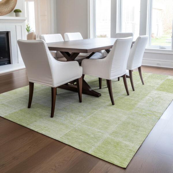 5' X 8' Artichoke Green And Ivory Patchwork Washable Indoor Outdoor Area Rug