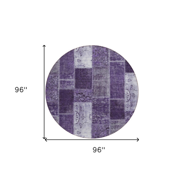 8' Purple Eggplant And Lavender Round Patchwork Washable Indoor Outdoor Area Rug