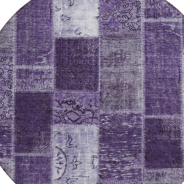 8' Purple Eggplant And Lavender Round Patchwork Washable Indoor Outdoor Area Rug
