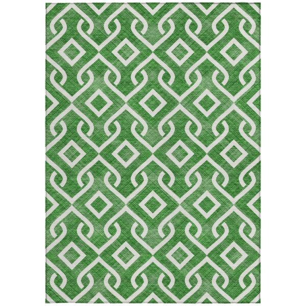 5' X 8' Emerald And Ivory Geometric Washable Indoor Outdoor Area Rug