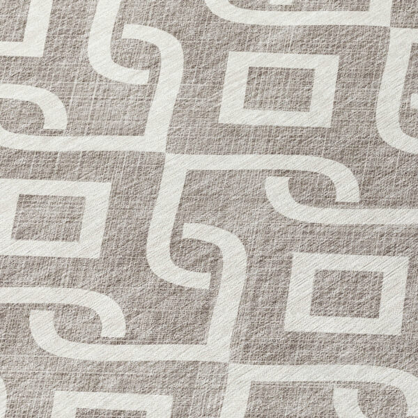 8' Taupe And Ivory Round Geometric Washable Indoor Outdoor Area Rug