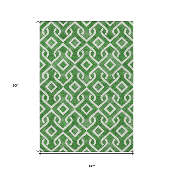 5' X 8' Emerald And Ivory Geometric Washable Indoor Outdoor Area Rug