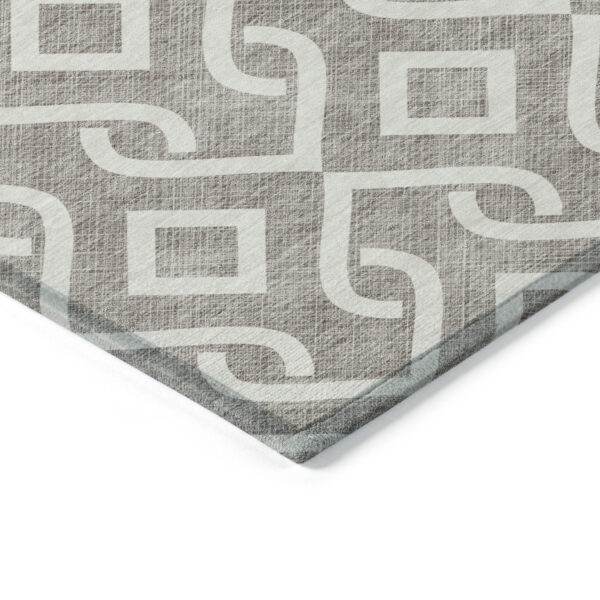 8' Taupe And Ivory Round Geometric Washable Indoor Outdoor Area Rug