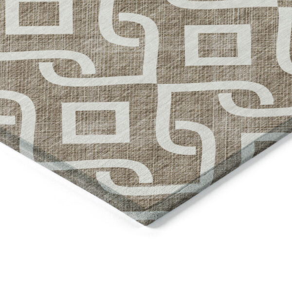 9' X 12' Brown And Ivory Geometric Washable Indoor Outdoor Area Rug