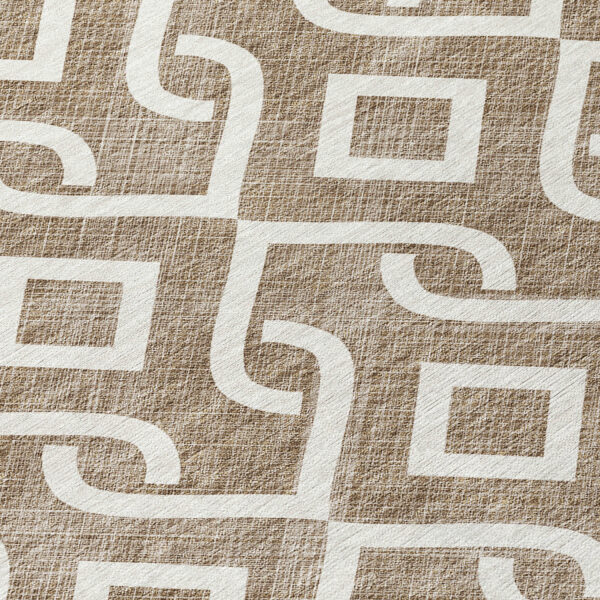 9' X 12' Brown And Ivory Geometric Washable Indoor Outdoor Area Rug