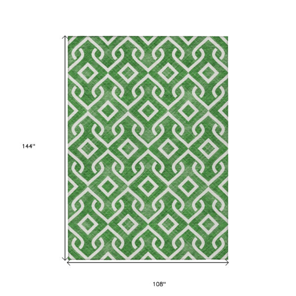 9' X 12' Emerald And Ivory Geometric Washable Indoor Outdoor Area Rug