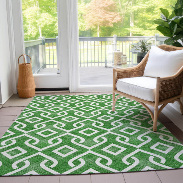 9' X 12' Emerald And Ivory Geometric Washable Indoor Outdoor Area Rug