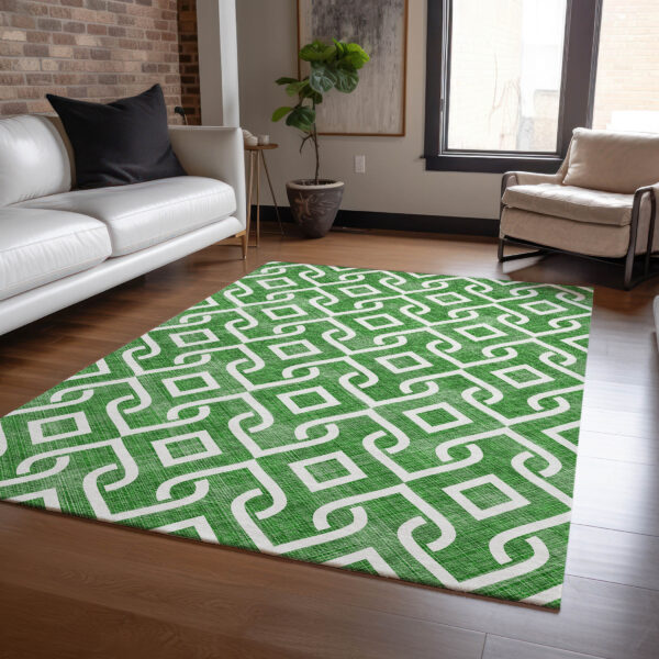 9' X 12' Emerald And Ivory Geometric Washable Indoor Outdoor Area Rug