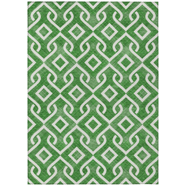 9' X 12' Emerald And Ivory Geometric Washable Indoor Outdoor Area Rug