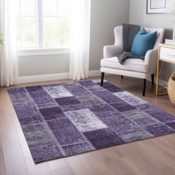 3' X 5' Purple Eggplant And Lavender Patchwork Washable Indoor Outdoor Area Rug