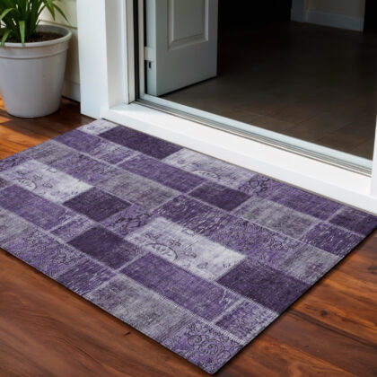 3' X 5' Purple Eggplant And Lavender Patchwork Washable Indoor Outdoor Area Rug