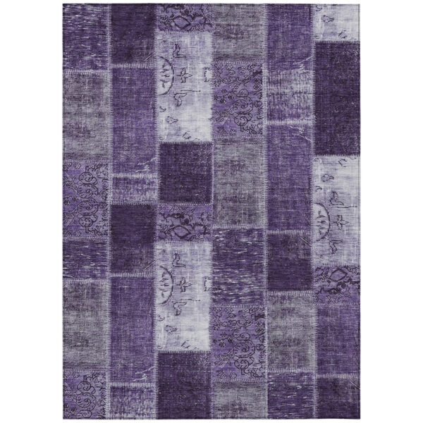 3' X 5' Purple Eggplant And Lavender Patchwork Washable Indoor Outdoor Area Rug