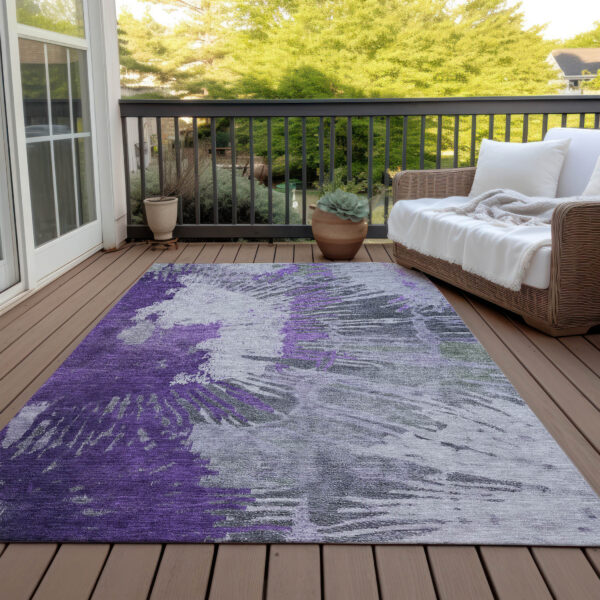 9' X 12' Purple Lilac And Eggplant Abstract Washable Indoor Outdoor Area Rug