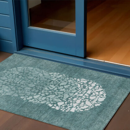 3' X 5' Dark Green Aqua And Ivory Abstract Washable Indoor Outdoor Area Rug