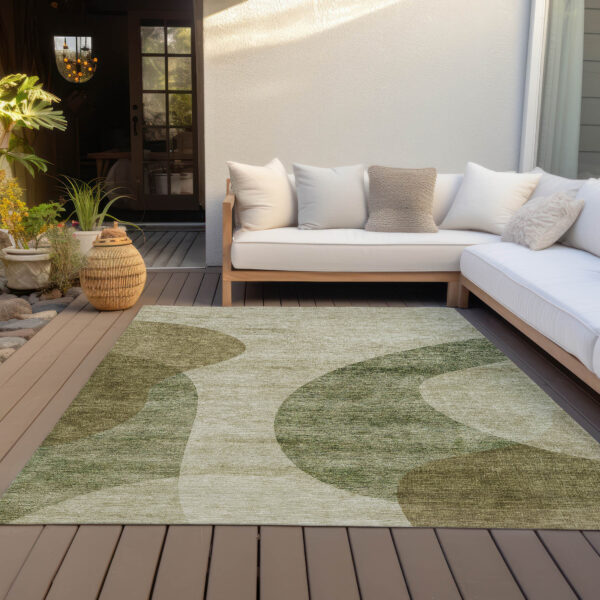 3' X 5' Beige And Chocolate Abstract Washable Indoor Outdoor Area Rug