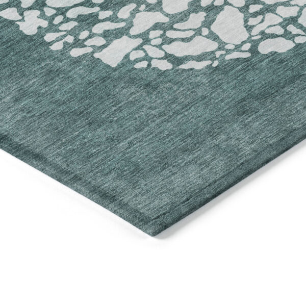 3' X 5' Dark Green Aqua And Ivory Abstract Washable Indoor Outdoor Area Rug