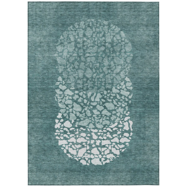 3' X 5' Dark Green Aqua And Ivory Abstract Washable Indoor Outdoor Area Rug